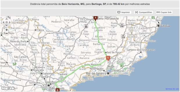 Rota de Belo Horizonte até Bertioga - Viagem de Carro