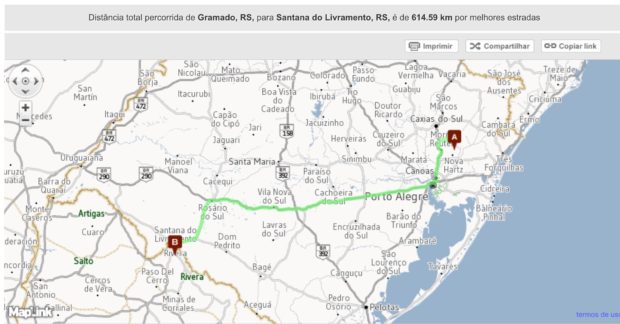 Rota de Gramado até Santana do Livramento viagem de carro